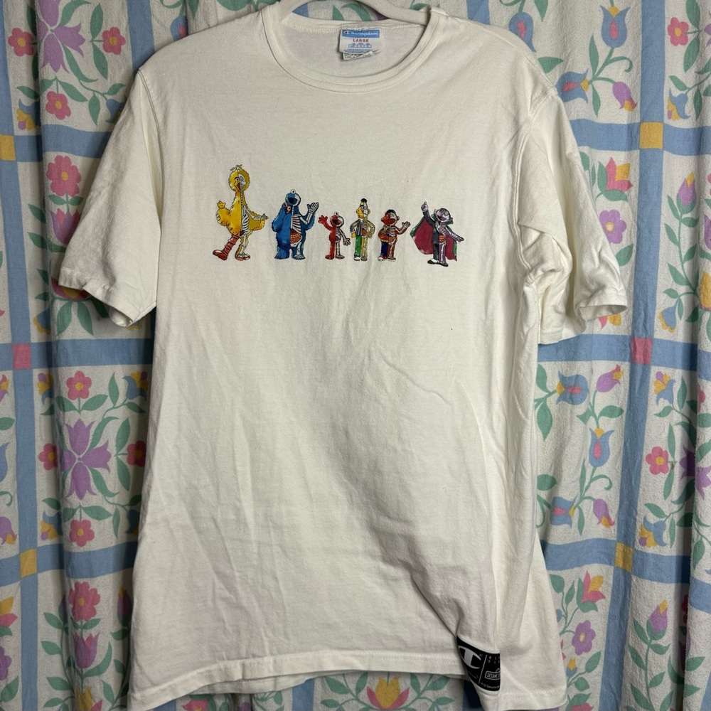 Champion Blank Slate Skeleton Sesame Street Characters White Graphic Tee